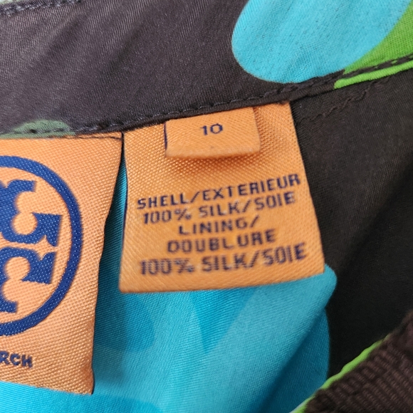 Tory Burch Short Silk Sleeveless Dress Brown/Blue/Green Pleats Size 10 - Picture 6 of 8